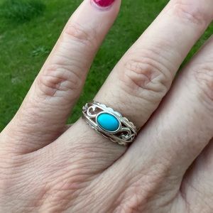 Vintage Sterling Silver DAKOTA WEST Southwestern Turquoise Filigree Ring